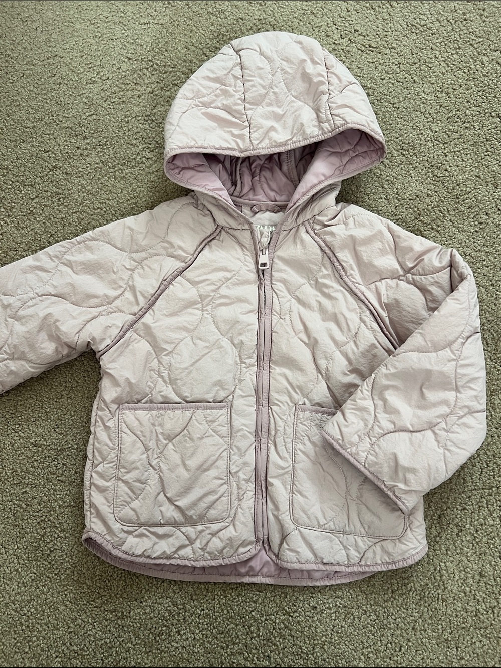 Zara Quilted Hooded Puffer Jacket - Light Mauve Pink